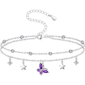 925 Sterling Silver Anklet Bracelets for Women, Butterfly Cross Evil Eye Anklet for Teen Girls, Personalized Ankle Bracelets Jewelry Birthday Gifts for Wife Girlfriend Daughter