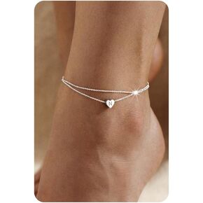 Sterling Silver Initial Anklet for Women - Silver Ankle Bracelets Layered Dainty Handmade Tiny Heart Alphabet A-Z Letter Ankle Bracelet Foot Jewelry Cute Summer Beach Gift for Girls