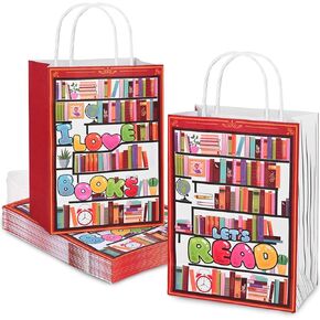 24 Pcs Books Reading Paper Gift Bags Read Goodie Bags with Handles for Book Lover Book Club Book Reading Themed Party Decorations Supplies