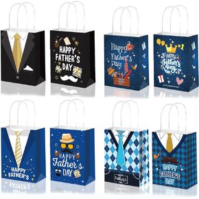 LECONCES Fathers Day Party Gift Bags, 16pcs Happy Father's Day Bags Kraft Paper Goody Bags Best Dad Bags Present Bags for Father's Day Party Supplies, 8.3 x 6.3 x 3.15 inches