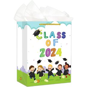 D4DREAM Kindergarten Graduation Gift Bags - 11.5'' 2025 My First Graduation Gift Bag with Tissue Paper and Handle for Preschool Kids Students Boys Girls PreK Grads Party Favors