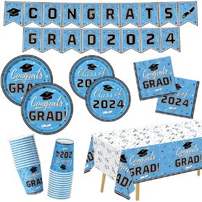 Graduation Party Supplies Graduation Party Tableware Set Including Congrats Grad Disposable Paper Plates Napkins Cups Tablecloth Banner for 2024 Maroon Graduation Party Decorations, Serve 25