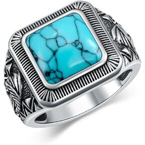 Sterling Silver Turquoise Ring for Men Signet Biker Gothic Band Ring