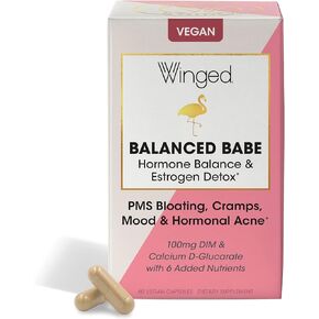 Winged Wellness Balanced Babe | Hormone Balance & Estrogen Detox for Women | PMS Bloating, Cramps, Mood Swings & Hormonal Acne | 100mg DIM, 100mg Calcium D-Glucarate & 6 Added Nutrients | 60ct