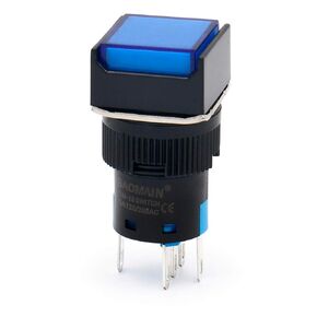Baomain 16mm Push Button Switch Momentary Square Cap LED Lamp Blue Light DC 12V SPDT 5 Pin 5 Pack