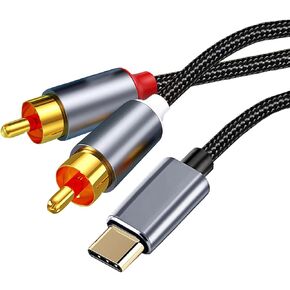 USB C to RCA Audio Cable Braided, 2 RCA to USB C Aux Cable for iPad Air/Pro, iPhone 15 to Speaker, Subwoofer Car Stereo, Home Theater, Amplifier, DVD-4FT