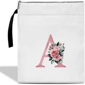 Initials A Book Sleeve with Zipper, Monogrammed Gifts for Women, Floral Book Sleeve for Book Lovers Gift for Teacher Librarian Bookworm Bookish, Personalised Book Protector Cover Pouch Case (zm01)