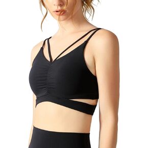 romansong Strappy Sports Bra for Women Sexy Ruched Workout Tank Tops Padded Crisscross Yoga Bra