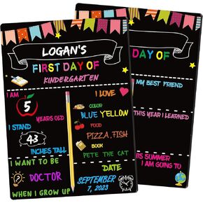 قطعتان من لوحة اليوم الأخير من المدرسة - لوحة اليوم الأول من المدرسة مقاس 14 × 10 بوصة مزدوجة الجوانب للعودة إلى المدرسة للأطفال والبنات والأولاد، لافتة سبورة خشبية لليوم الأول قابلة لإعادة الاستخدام من K12 in Kuwait