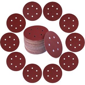 100 قطعة من أقراص الصنفرة مقاس 6 بوصة و6 فتحات بخطاف وحلقة، 40/60/80/100/120/180/240/320/400/600 قرص ورق الصنفرة لآلة الصنفرة المدارية in Kuwait