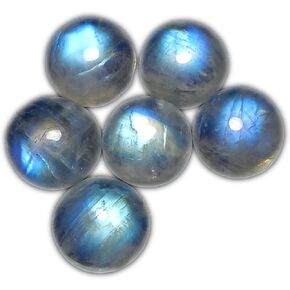 9mm Round Blue Fire AAA Quality Natural Rainbow Moonstone Calibrated Cabochon Loose Gemstone 6 pcs Box.
