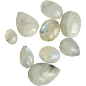 REAL-GEMS Natural Multi-Fire Moonstones 100 Ct Lot of 9 Pcs Mix Cabochon Loose Gemstones Lot NGHL-4