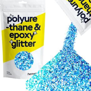 Hemway Polyurethane & Epoxy Resin Glitter 100g / 3.5oz Metallic Crystal Flake Additive for Flooring Jewelry Tumblers Glass Pigment - Extra Chunky (1/24" 0.040" 1mm) - Ocean Blue Holographic