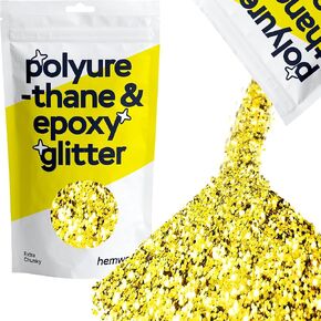 Hemway Polyurethane & Epoxy Resin Glitter 100g / 3.5oz Metallic Crystal Flake Additive for Flooring Jewelry Tumblers Glass Pigment - Extra Chunky (1/24" 0.040" 1mm) - Sand Gold