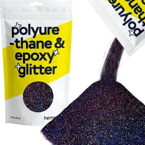 Hemway Polyurethane & Epoxy Resin Glitter 100g / 3.5oz Metallic Crystal Flake Additive for Flooring Jewelry Tumblers Glass Pigment - Microfine (1/256" 0.004" 0.1mm) - Black Holographic