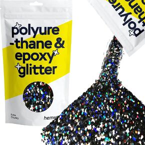 Hemway Polyurethane & Epoxy Resin Glitter 100g / 3.5oz Metallic Crystal Flake Additive for Flooring Jewelry Tumblers Glass Pigment - Extra Chunky (1/24" 0.040" 1mm) - Black Holographic