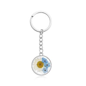 Jayden Cute Keychains for Women,Forget-Me-Not and Daisy Pressed Flower Keychain,Girly Keychain,Flower Keychain,Handmade Key Chain,Personalized Gift(Silver)