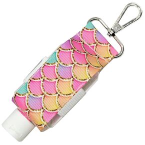 Hand Sanitizer Holder With Refillable Container - Pink Mermaid Print - 2 Ounce Travel Size - Swivel Clip For Backpack, Purse or Keychain - Handmade by Green Acorn Kitchen