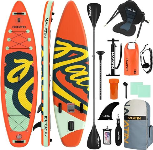 NACATIN Inflatable Stand Up Paddle Board with Kayak Seat,10'6"Upgrade Version Blow Up Paddle Boards for Adults with Free Premium SUP Accessories&Backpack,Adjustable Paddle,Camera Mount,Fins,Hand Pump in Saudi Arabia