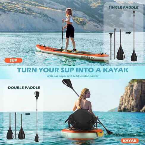 NACATIN Inflatable Stand Up Paddle Board with Kayak Seat,10'6"Upgrade Version Blow Up Paddle Boards for Adults with Free Premium SUP Accessories&Backpack,Adjustable Paddle,Camera Mount,Fins,Hand Pump in Saudi Arabia