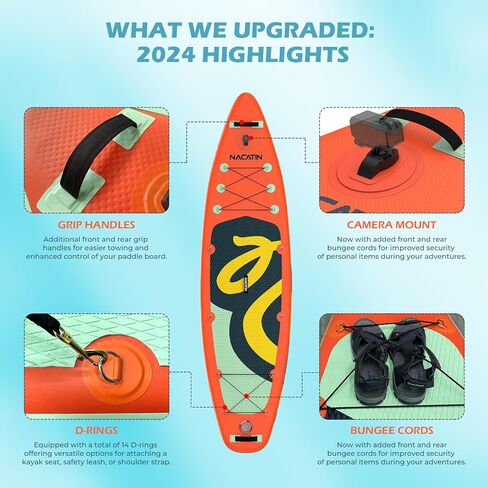 NACATIN Inflatable Stand Up Paddle Board with Kayak Seat,10'6"Upgrade Version Blow Up Paddle Boards for Adults with Free Premium SUP Accessories&Backpack,Adjustable Paddle,Camera Mount,Fins,Hand Pump in Saudi Arabia