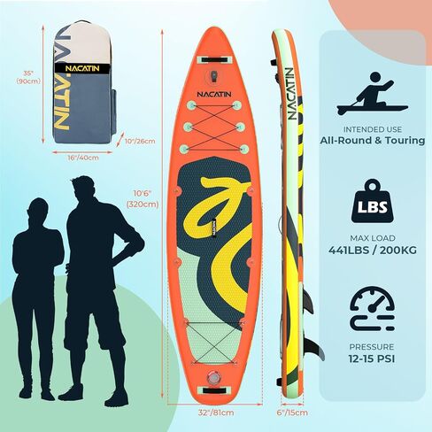 NACATIN Inflatable Stand Up Paddle Board with Kayak Seat,10'6"Upgrade Version Blow Up Paddle Boards for Adults with Free Premium SUP Accessories&Backpack,Adjustable Paddle,Camera Mount,Fins,Hand Pump in Saudi Arabia