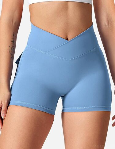 YEOREO Scrunch Workout Shorts with Pockets Charm Gym Biker Shorts for Women High Waisted Yoga Booty Shorts Light Blue S in Saudi Arabia