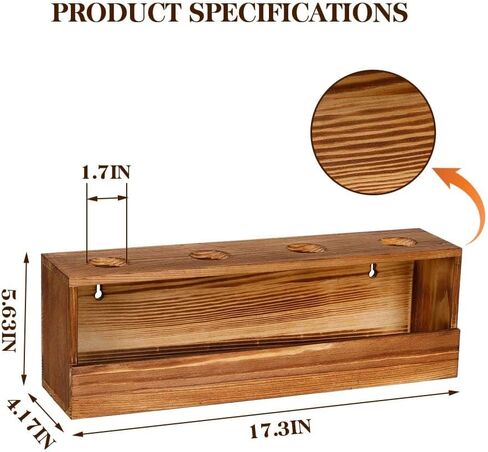Ping Pong Paddle Storage Rack - Wall Mounted Table Tennis Holder for 4 Rackets and Balls Storage in Garage, Bedroom, Home, Rustic Burnt in Kuwait