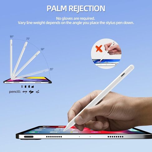 قلم ستايلس لجهاز iPad، قلم Apple مع خاصية رفض راحة اليد، متوافق مع (2018-2022) Apple iPad Pro (11/12.9 بوصة)، iPad Air 3rd/4th Gen، iPad 6/7/8th Gen، iPad Mini 5th Gen، للدقة الكتابة/الرسم in Kuwait