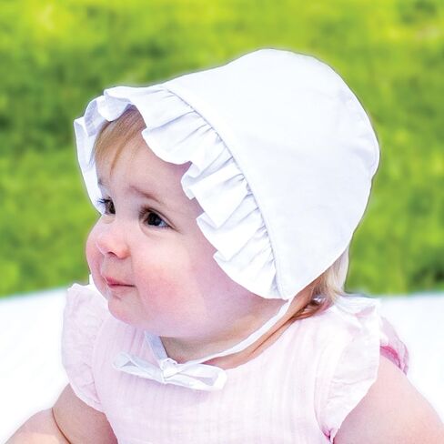 Wee Ones Girls' and Baby Girls' Bonnets with Moonstitch Ruffles and Seersucker Print, for All Hair Types in Saudi Arabia