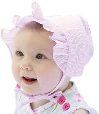 Wee Ones Girls' and Baby Girls' Bonnets with Moonstitch Ruffles and Seersucker Print, for All Hair Types in Saudi Arabia