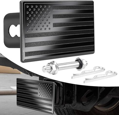 غطاء وصلة وصلة المقطورة، غطاء وصلة مقطورة معدنية ثقيلة مقاس 2 بوصة مع أجهزة استقبال مقاس 2 بوصة، غطاء وصلة سحب العلم الأمريكي مع مسمار دبوس (يناسب أجهزة الاستقبال مقاس 2 بوصة، أسود) in Kuwait