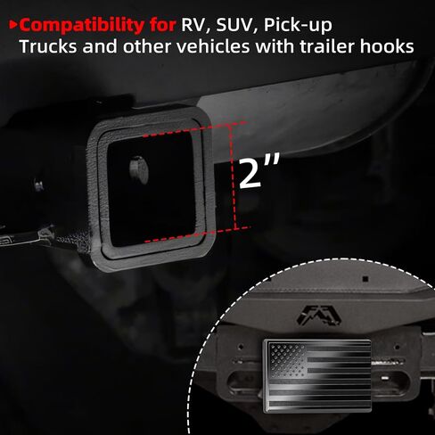 غطاء وصلة وصلة المقطورة، غطاء وصلة مقطورة معدنية ثقيلة مقاس 2 بوصة مع أجهزة استقبال مقاس 2 بوصة، غطاء وصلة سحب العلم الأمريكي مع مسمار دبوس (يناسب أجهزة الاستقبال مقاس 2 بوصة، أسود) in Kuwait