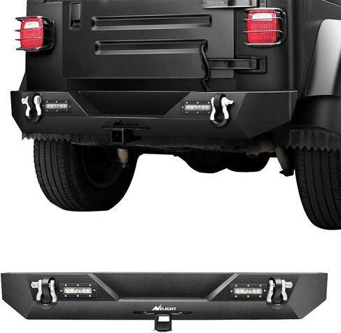 Nilight Rear Bumper Compatible for 1987-2006 Jeep Wrangler TJ&YJ,Rock Crawler Bumper with Hitch Receiver & 2X Nilight Upgraded 40W LED Lights Off Road Textured Black,2 years Warranty in Saudi Arabia