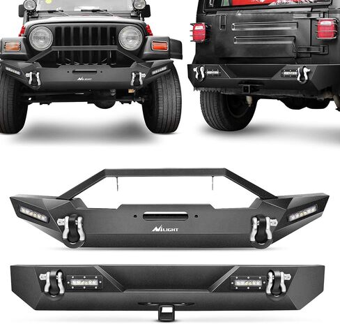 Nilight Rear Bumper Compatible for 1987-2006 Jeep Wrangler TJ&YJ,Rock Crawler Bumper with Hitch Receiver & 2X Nilight Upgraded 40W LED Lights Off Road Textured Black,2 years Warranty in Saudi Arabia