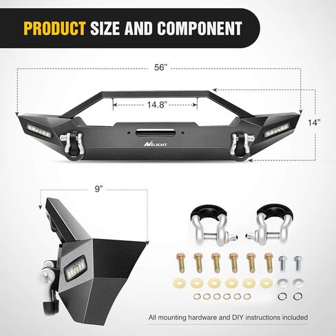 Nilight Rear Bumper Compatible for 1987-2006 Jeep Wrangler TJ&YJ,Rock Crawler Bumper with Hitch Receiver & 2X Nilight Upgraded 40W LED Lights Off Road Textured Black,2 years Warranty in Saudi Arabia