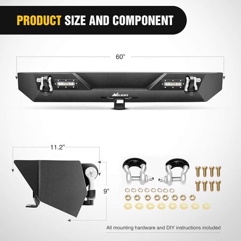 Nilight Rear Bumper Compatible for 1987-2006 Jeep Wrangler TJ&YJ,Rock Crawler Bumper with Hitch Receiver & 2X Nilight Upgraded 40W LED Lights Off Road Textured Black,2 years Warranty in Saudi Arabia
