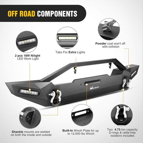 Nilight Rear Bumper Compatible for 1987-2006 Jeep Wrangler TJ&YJ,Rock Crawler Bumper with Hitch Receiver & 2X Nilight Upgraded 40W LED Lights Off Road Textured Black,2 years Warranty in Saudi Arabia