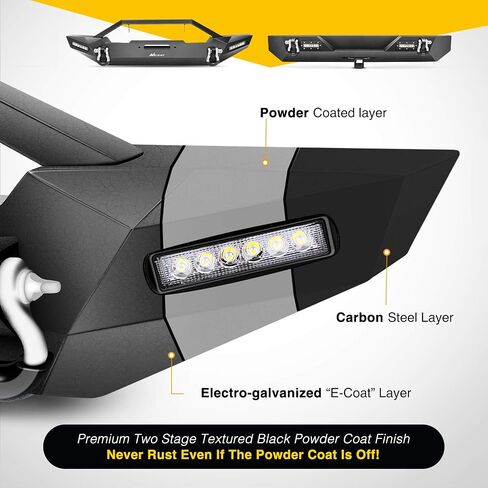 Nilight Rear Bumper Compatible for 1987-2006 Jeep Wrangler TJ&YJ,Rock Crawler Bumper with Hitch Receiver & 2X Nilight Upgraded 40W LED Lights Off Road Textured Black,2 years Warranty in Saudi Arabia