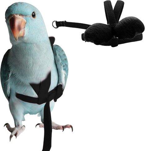 Budgerigar Harness and Leash, Adjustable Parrot Bird Training Design Anti-Bite, Bird Nylon Rope with Cute Wing for Budgerigar and Same Size Birds (S, Black) in Saudi Arabia