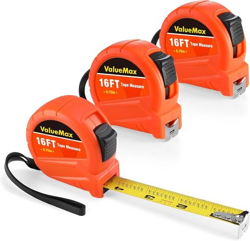 ValueMax Tape Measure 16FT with Fractions 1/8, 3 Pack Retractable Easy Read Measuring Tape, Imperial Pocket Measurement Tape with Metal Belt Clip for Construction, Contractor, Carpenter, Woodworking in Saudi Arabia