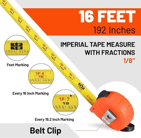 ValueMax Tape Measure 16FT with Fractions 1/8, 3 Pack Retractable Easy Read Measuring Tape, Imperial Pocket Measurement Tape with Metal Belt Clip for Construction, Contractor, Carpenter, Woodworking in Saudi Arabia