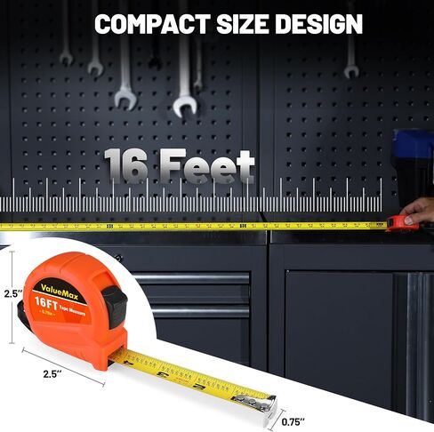 ValueMax Tape Measure 16FT with Fractions 1/8, 3 Pack Retractable Easy Read Measuring Tape, Imperial Pocket Measurement Tape with Metal Belt Clip for Construction, Contractor, Carpenter, Woodworking in Saudi Arabia