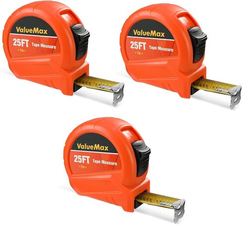 ValueMax Tape Measure 16FT with Fractions 1/8, 3 Pack Retractable Easy Read Measuring Tape, Imperial Pocket Measurement Tape with Metal Belt Clip for Construction, Contractor, Carpenter, Woodworking in Saudi Arabia