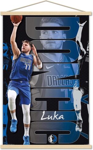 Trends International NBA Dallas Mavericks - Luka Doncic 19 Wall Poster, 22.375" x 34", Premium Print and Beechwood Hanger Bundle in Saudi Arabia