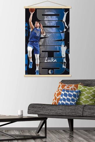 Trends International NBA Dallas Mavericks - Luka Doncic 19 Wall Poster, 22.375" x 34", Premium Print and Beechwood Hanger Bundle in Saudi Arabia