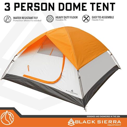 خيمة قبة تتسع لـ 3 أشخاص لحقيبة الظهر، سهلة الإعداد مع ذبابة مطر مقاومة للطقس، 49 قدمًا مربعًا من الداخل الفسيح، إطار قائم مجاني للخدمة الشاقة، خيمة تخييم خفيفة الوزن من شركة Black Sierra Equipment in Kuwait