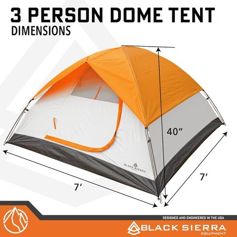 خيمة قبة تتسع لـ 3 أشخاص لحقيبة الظهر، سهلة الإعداد مع ذبابة مطر مقاومة للطقس، 49 قدمًا مربعًا من الداخل الفسيح، إطار قائم مجاني للخدمة الشاقة، خيمة تخييم خفيفة الوزن من شركة Black Sierra Equipment in Kuwait