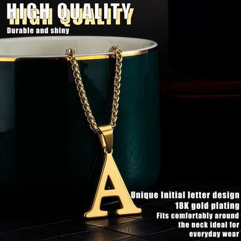 Initial Necklace for Men Women Boys Girls, 18K Gold Plated 26 Letters Pendant Necklace, Personalized Jewelry Gifts in Saudi Arabia