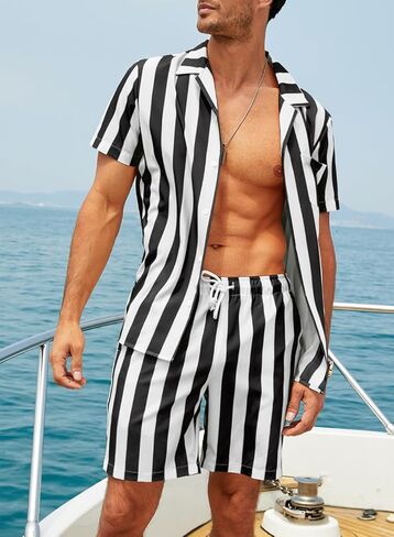 JMIERR Men Hawaiian Matching Set, Casual Summer Beach 2 Piece Outfits Button Down Short Sleeve Shirts and Shorts in Saudi Arabia